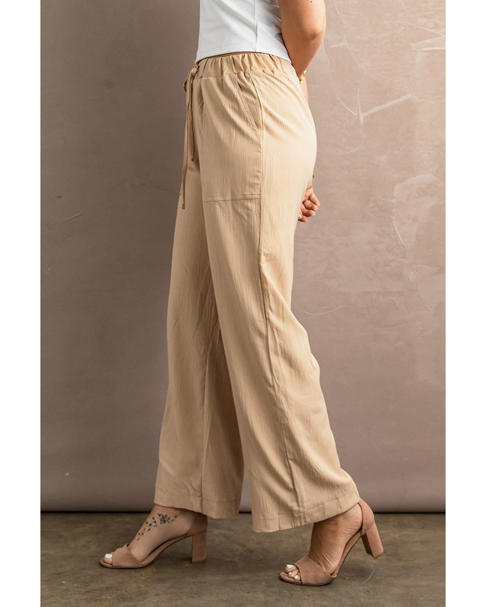 Azura Exchange Drawstring Waist Crinkled Wide Leg Pants