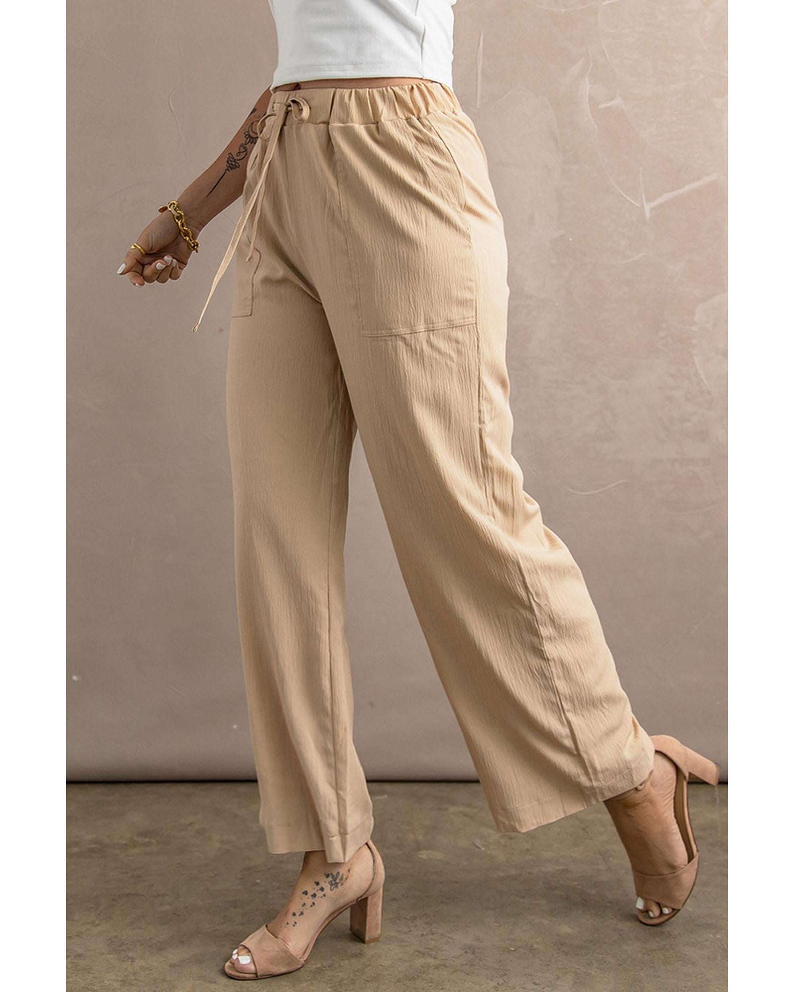 Azura Exchange Drawstring Waist Crinkled Wide Leg Pants