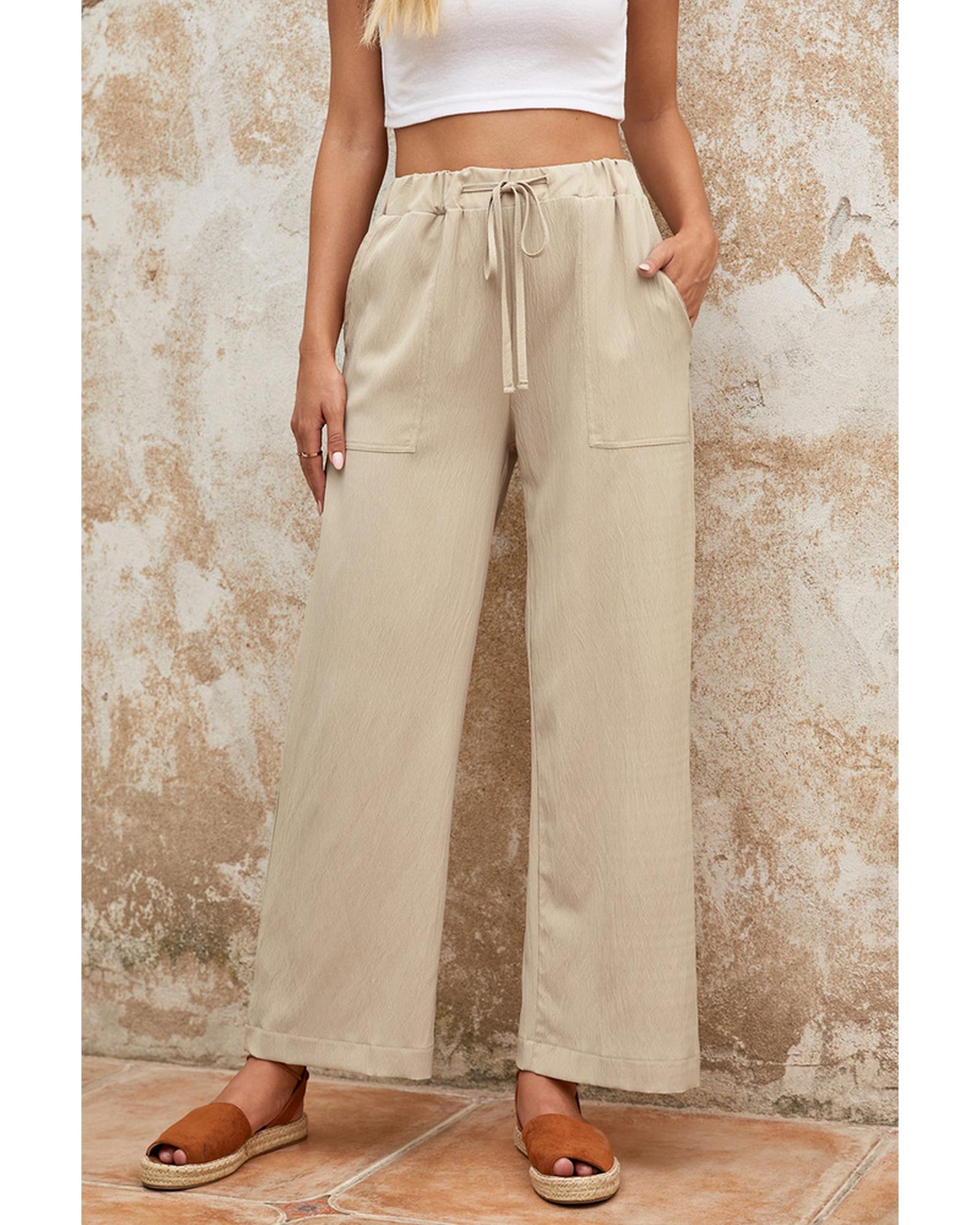 Azura Exchange Drawstring Waist Crinkled Wide Leg Pants