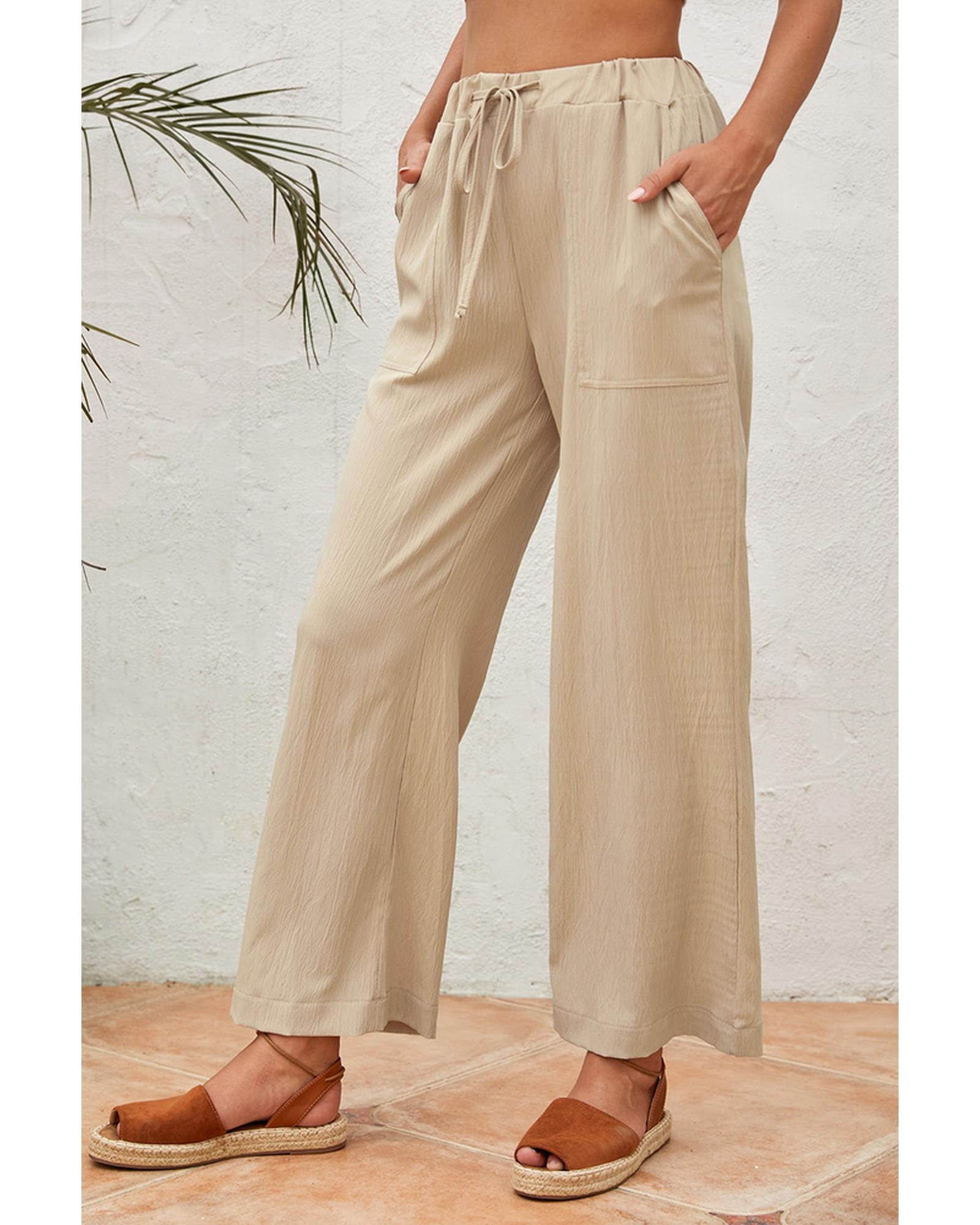 Azura Exchange Drawstring Waist Crinkled Wide Leg Pants