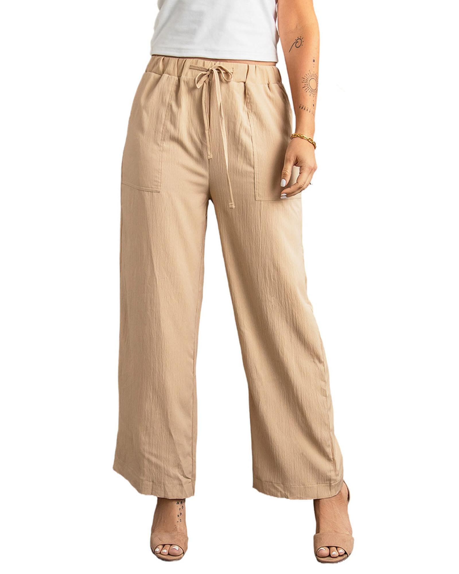 Azura Exchange Drawstring Waist Crinkled Wide Leg Pants