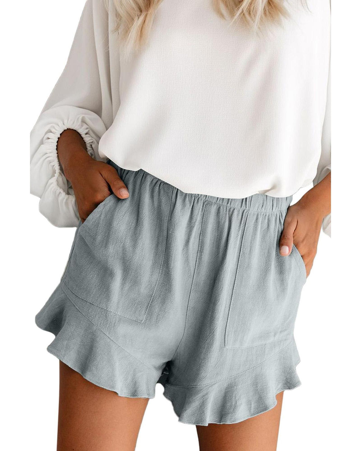 Azura Exchange High Waist Ruffle Shorts with Pockets - M