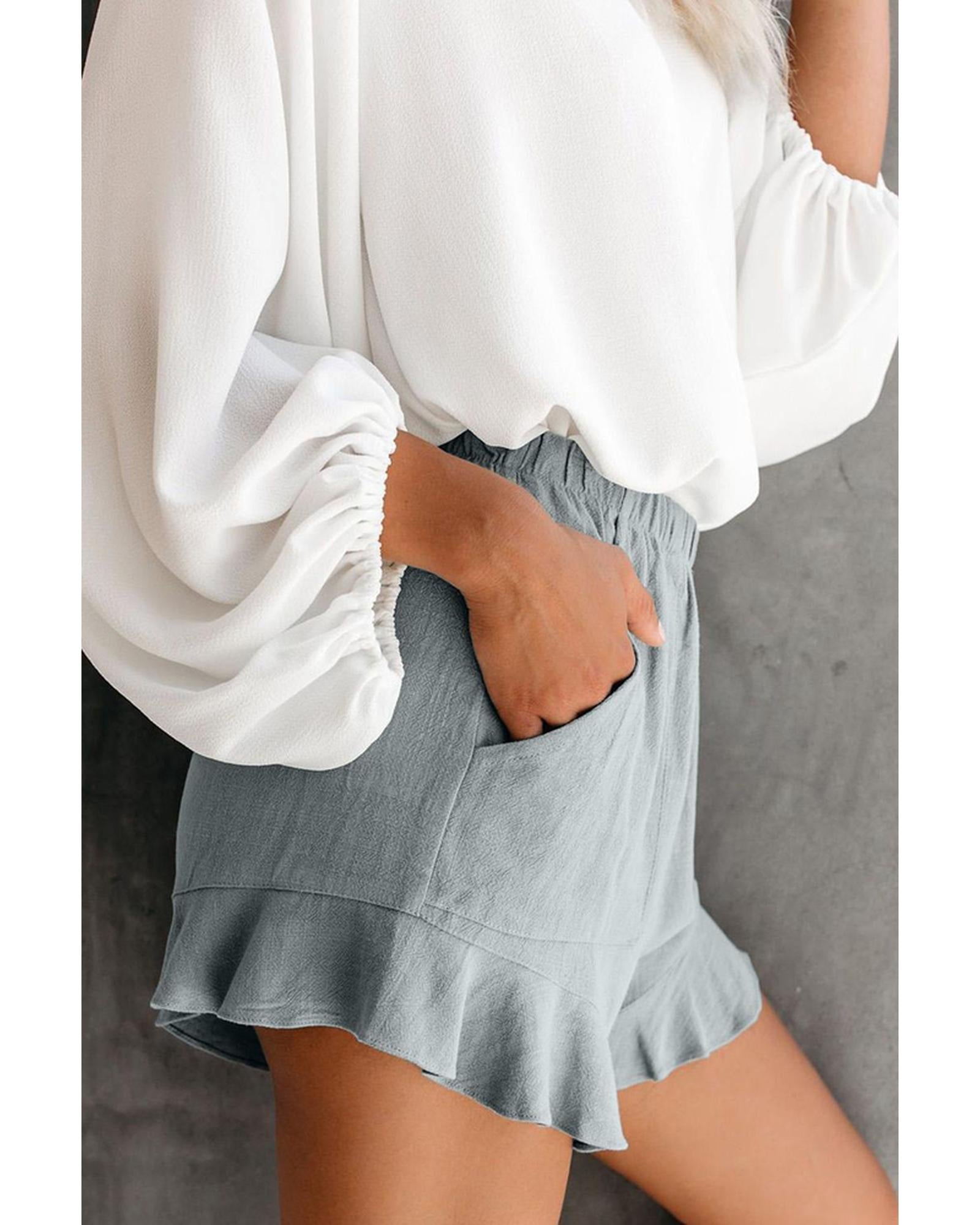 Azura Exchange High Waist Ruffle Shorts with Pockets - M