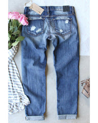 Exchange Plaid Splicing Distressed Jeans