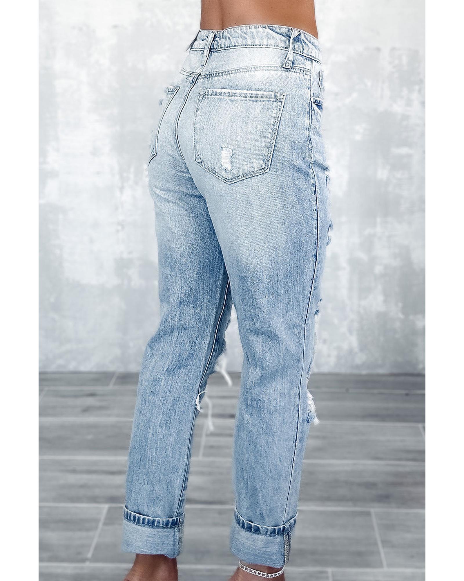 Exchange Frayed Sky Blue Slim Fit High Waist Jeans