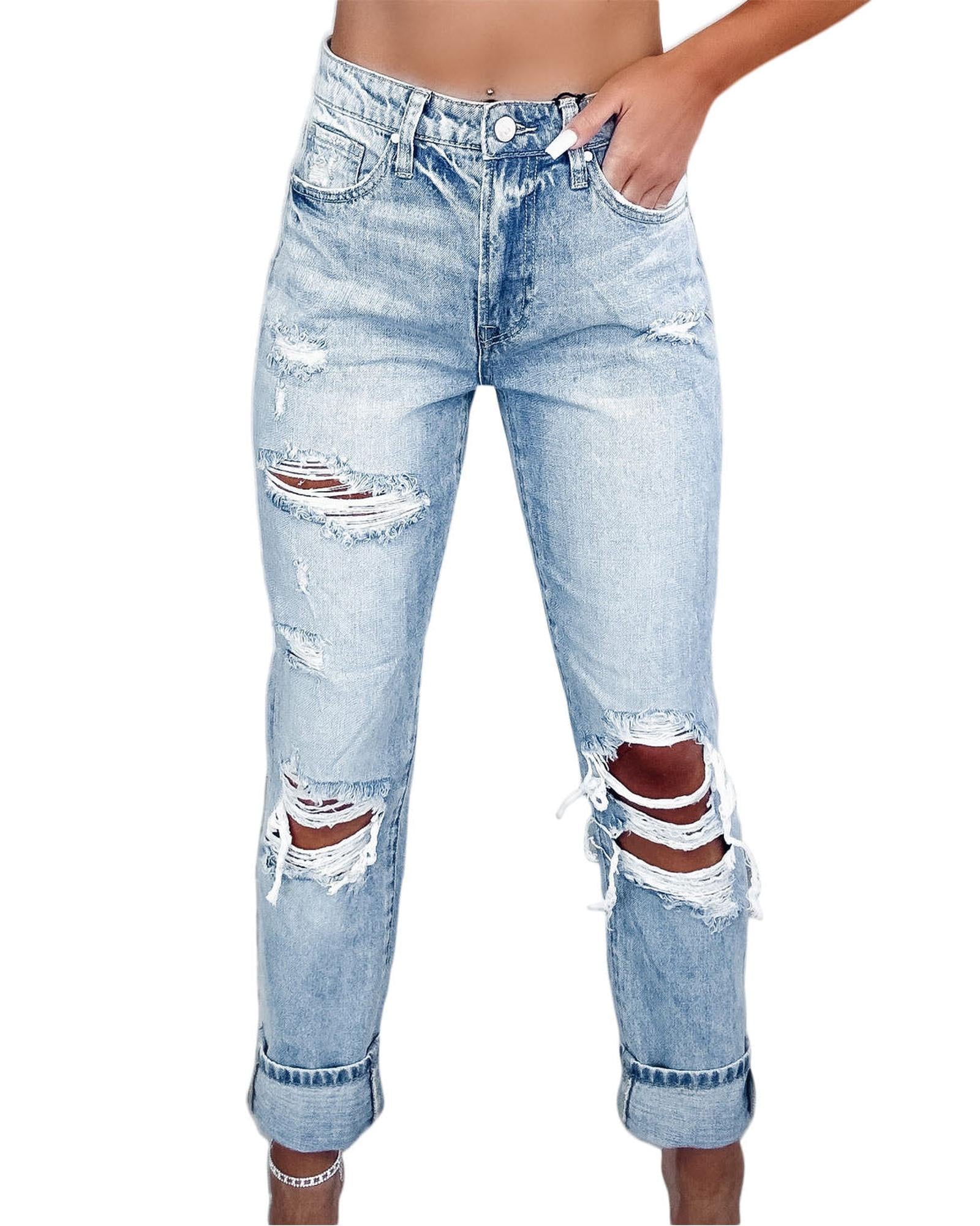 Exchange Frayed Sky Blue Slim Fit High Waist Jeans