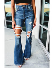 Azura Exchange Distressed Cutout Flare Leg Jeans - 16 US