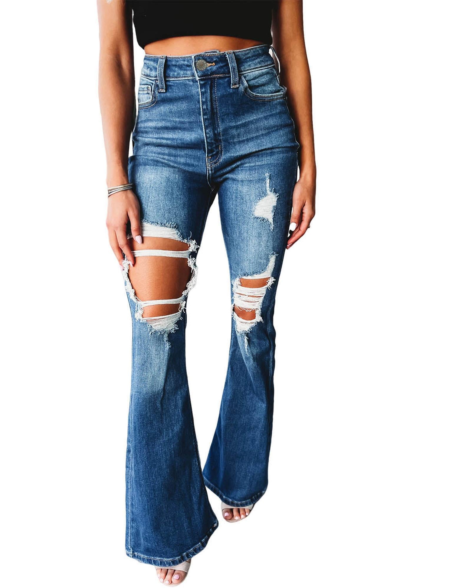 Azura Exchange Distressed Cutout Flare Leg Jeans - 16 US