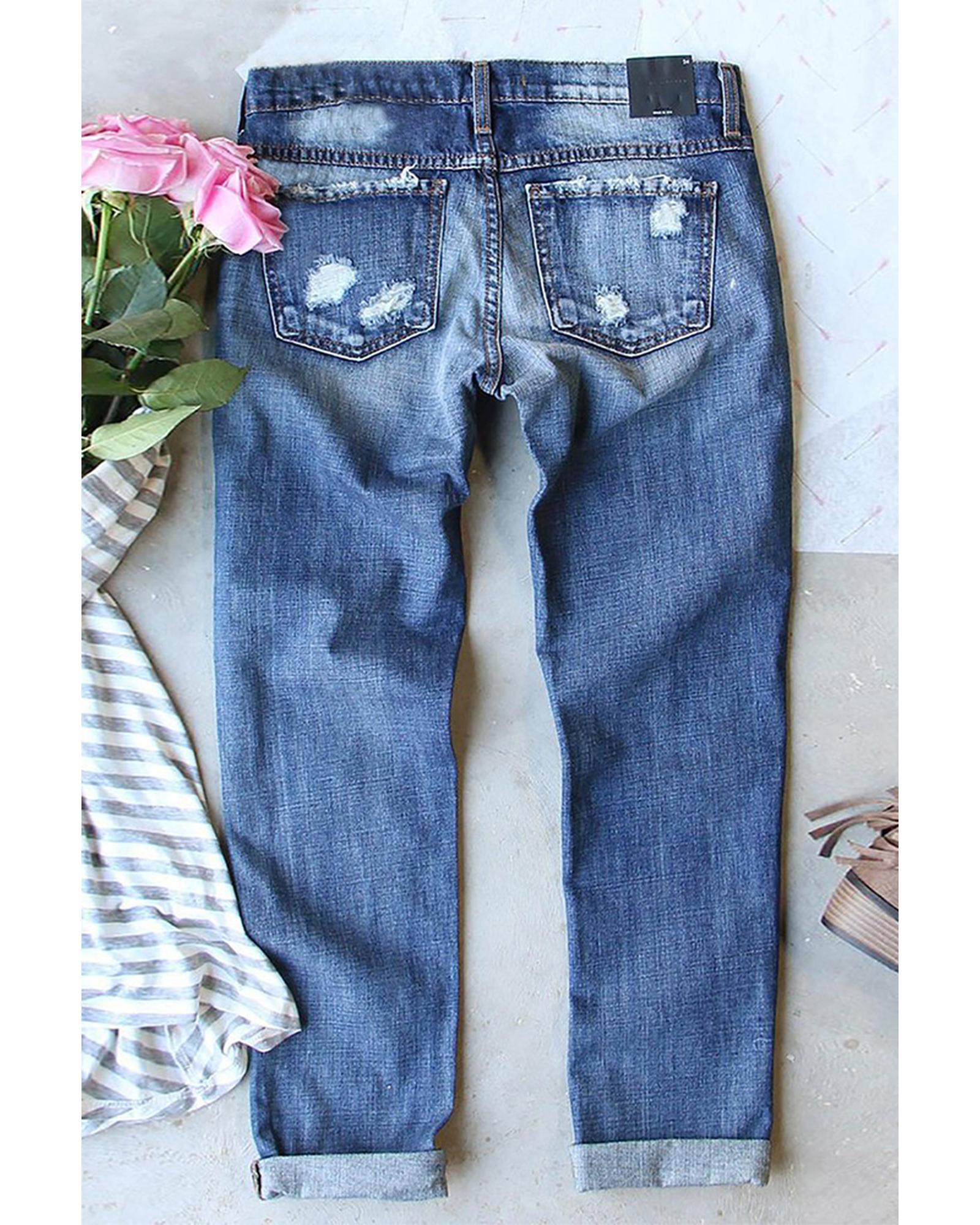 Exchange Contrast Distressed Mid Waist Jeans