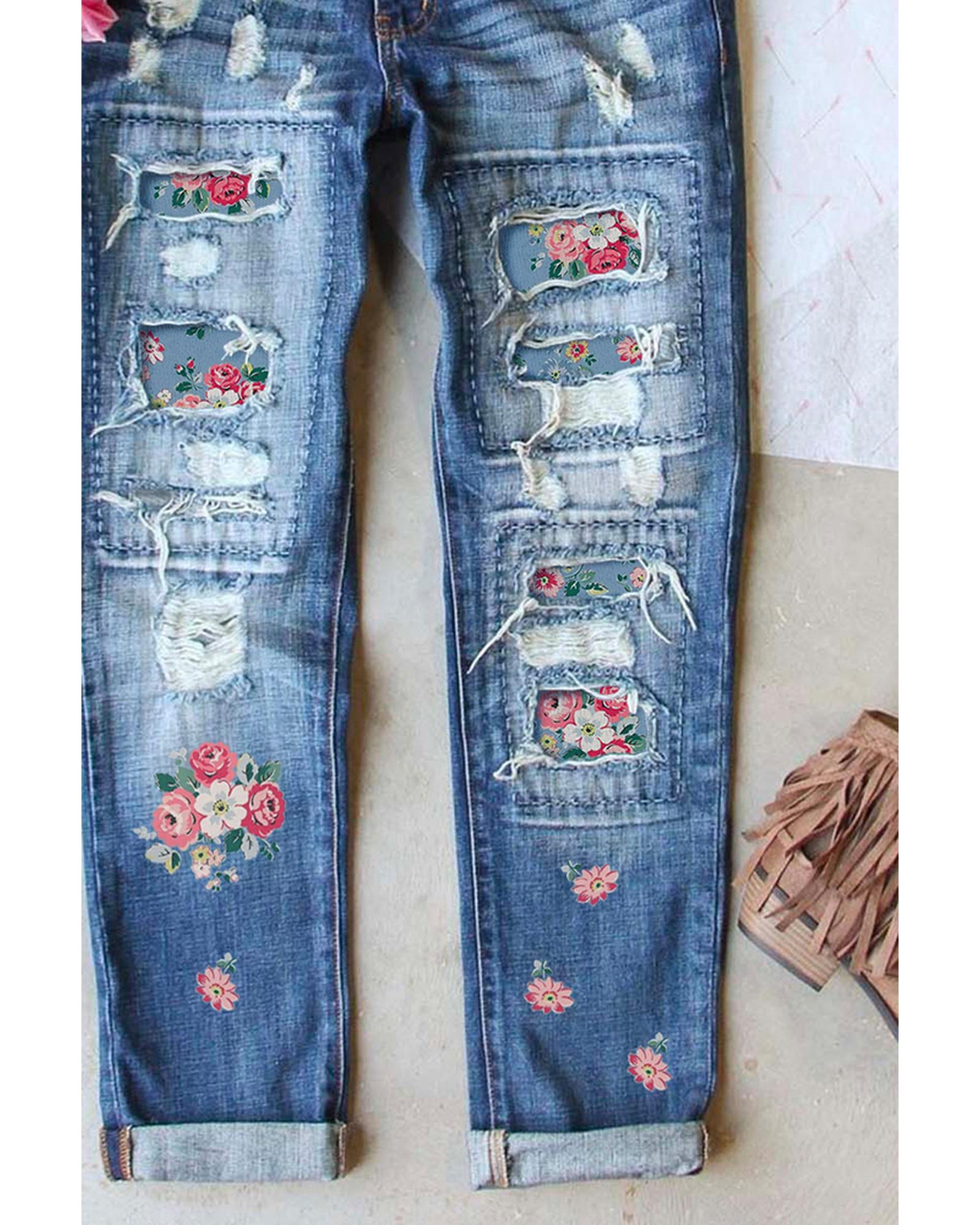 Exchange Contrast Distressed Mid Waist Jeans