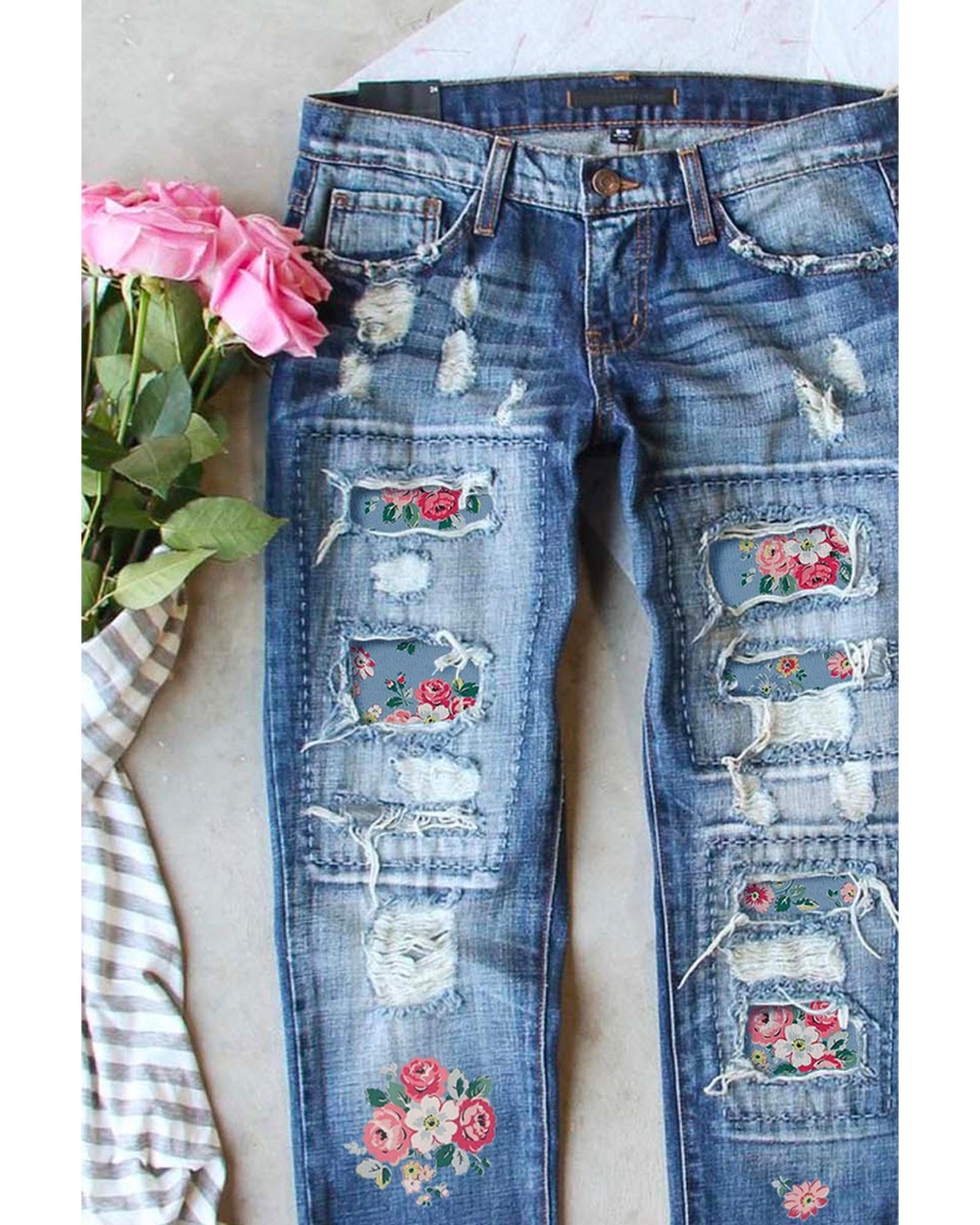 Exchange Contrast Distressed Mid Waist Jeans