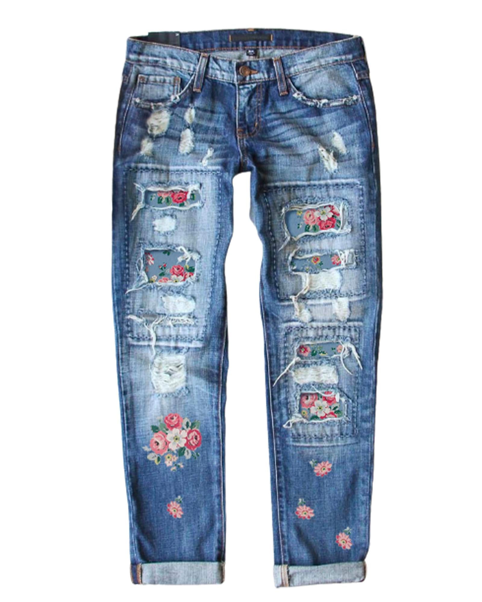 Exchange Contrast Distressed Mid Waist Jeans