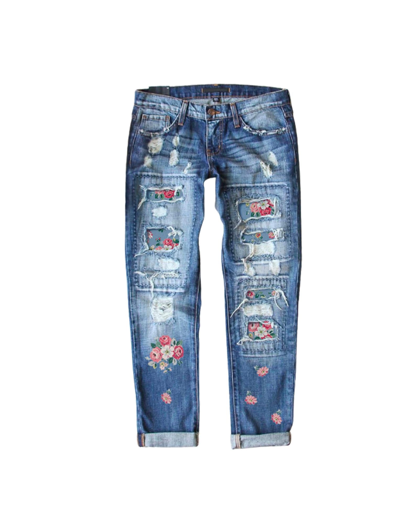 Exchange Contrast Distressed Mid Waist Jeans