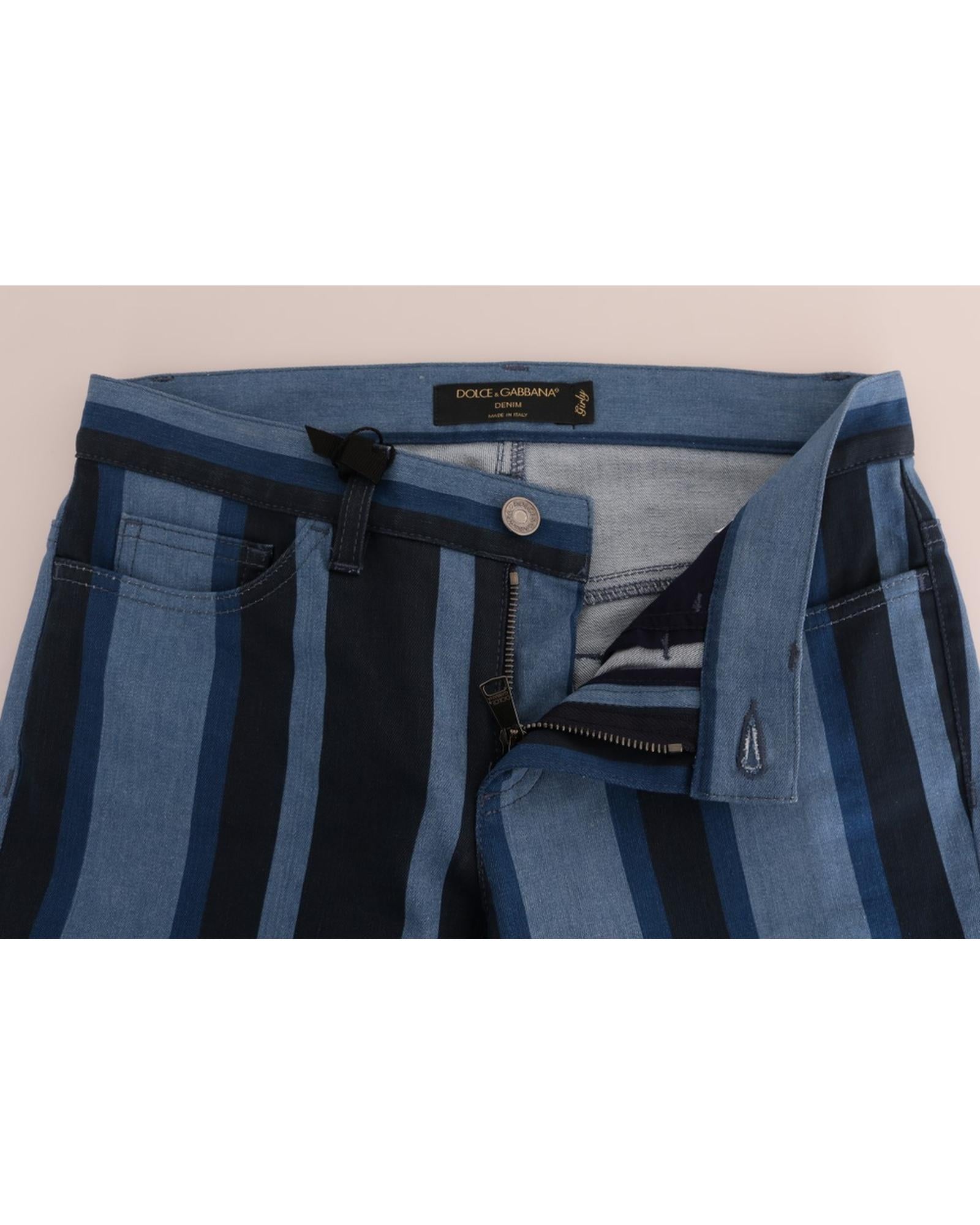 Blue Striped Cotton Stretch Denim Jeans - Dolce & Gabbana 40 IT Women