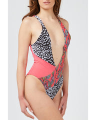 Patterned Body Swimsuit with Wide Neckline Women