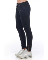 Stretch Denim Biker Jeans with Worn Wash and Multipockets  Women