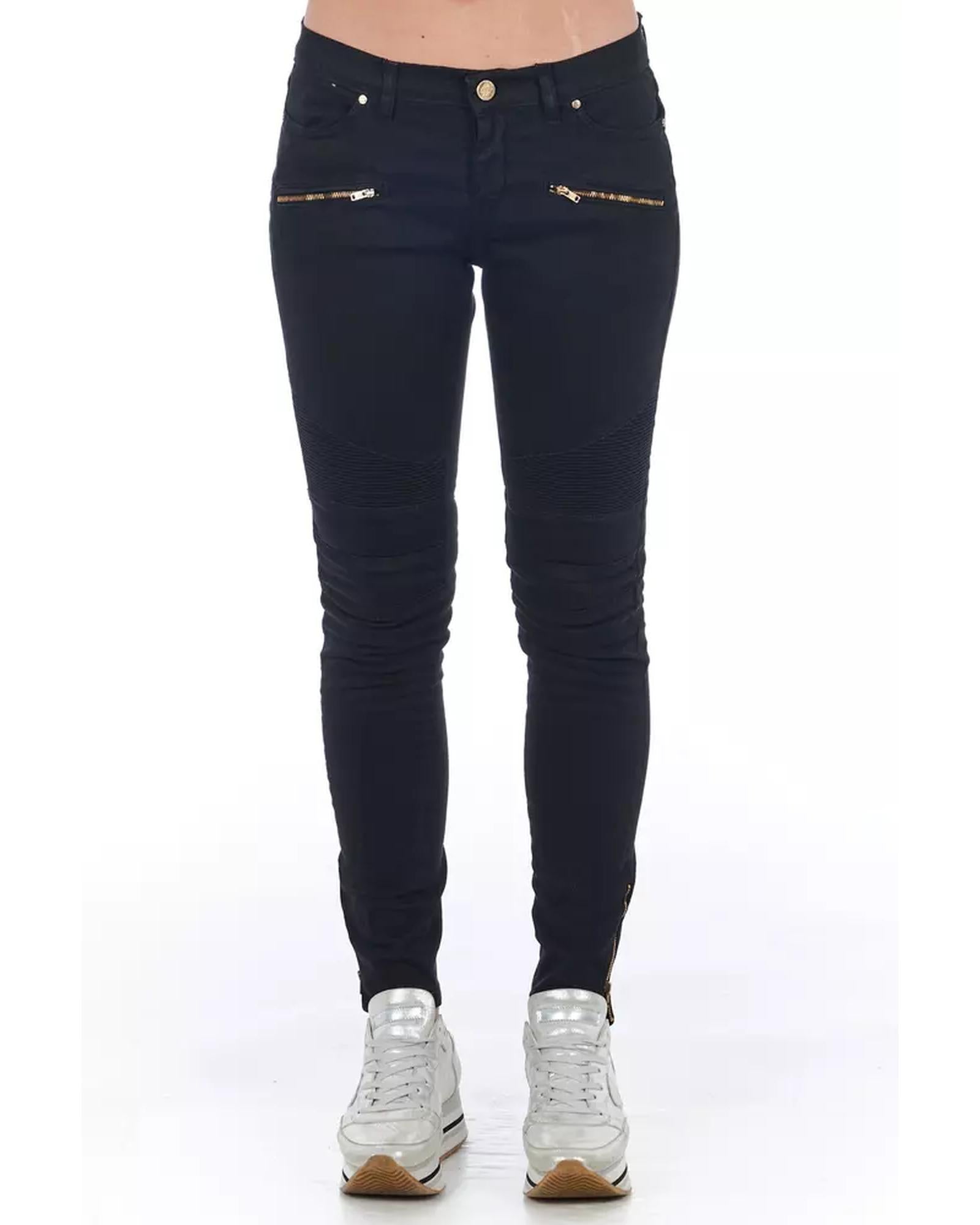 Stretch Denim Biker Jeans with Worn Wash and Multipockets  Women