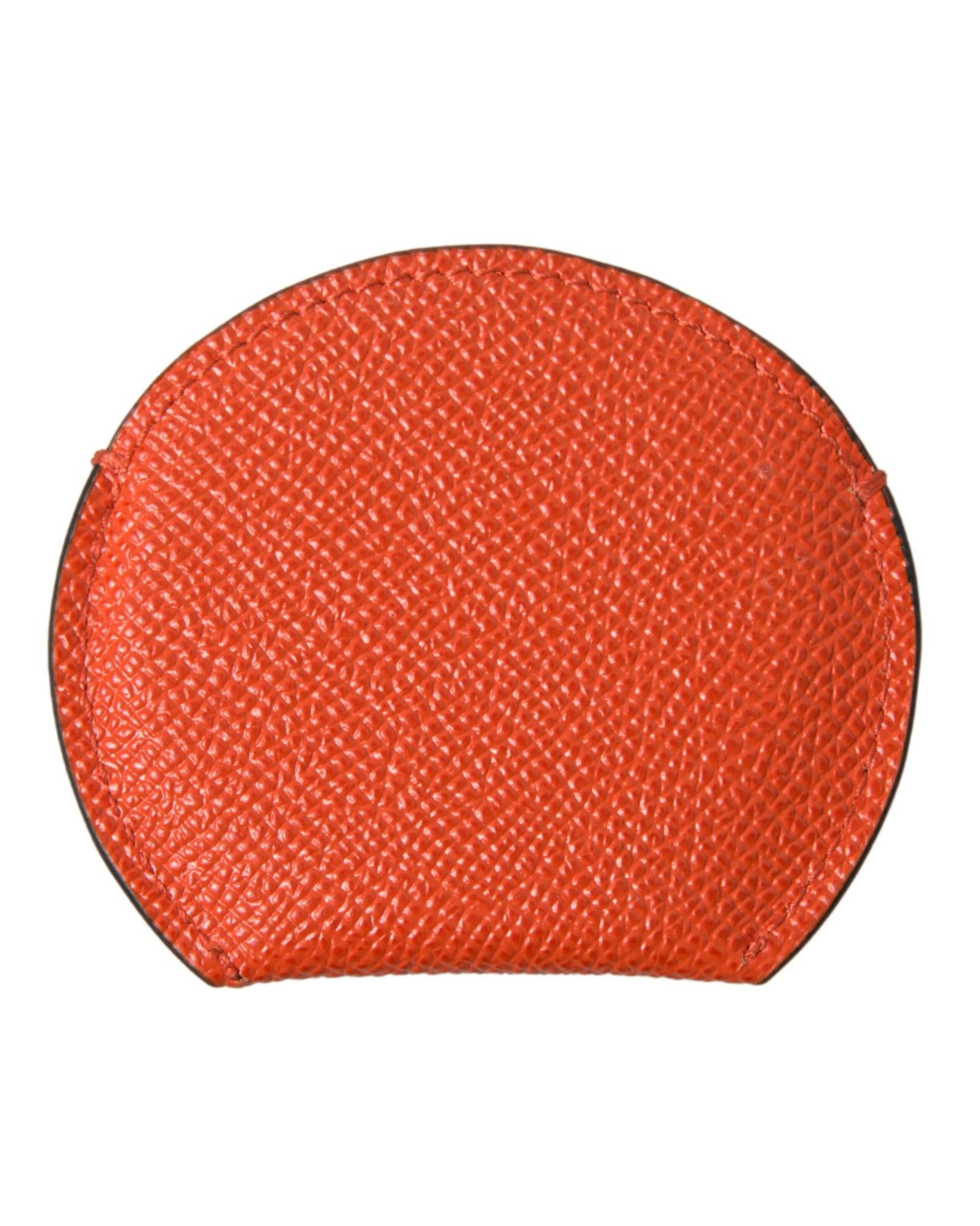 Dolce & Gabbana Women's Orange Calfskin Leather Round Logo Hand Mirror Holder - One Size