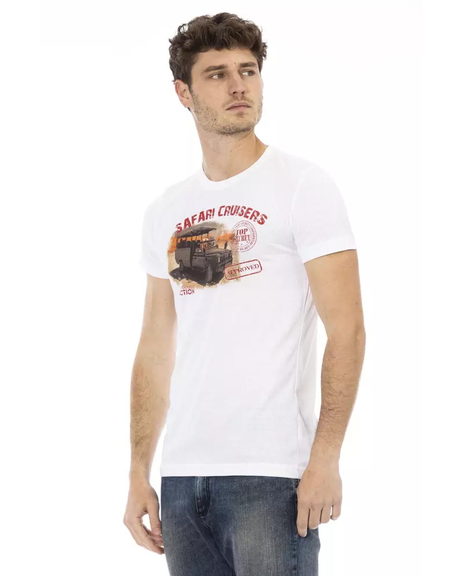 Short Sleeve T-shirt with Round Neck and Front Print L Men