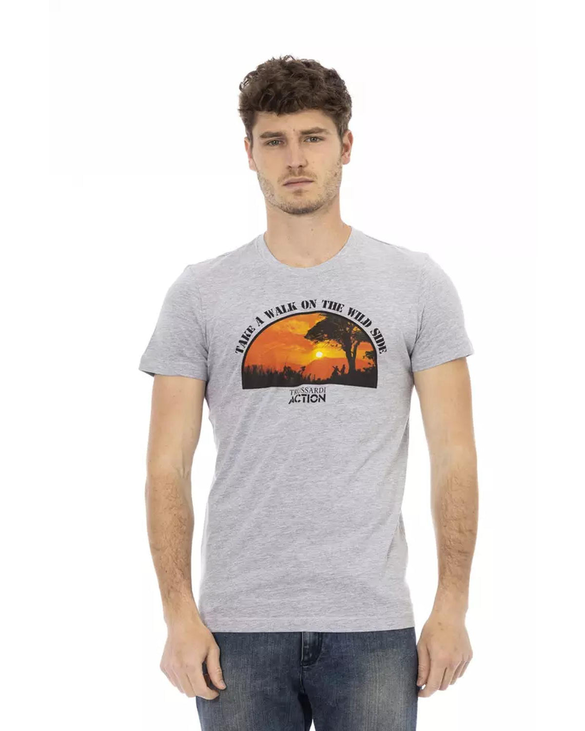 Short Sleeve T-shirt with Round Neck and Front Print XL Men