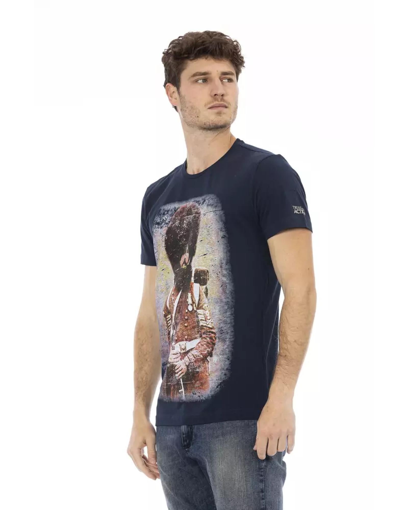 Short Sleeve T-shirt with Round Neck and Front Print L Men