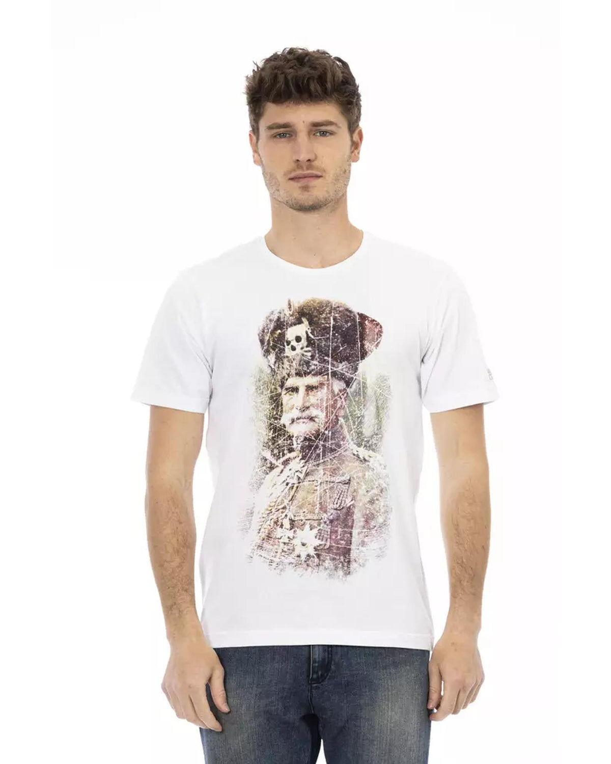 Short Sleeve Round Neck T-shirt with Front Print L Men