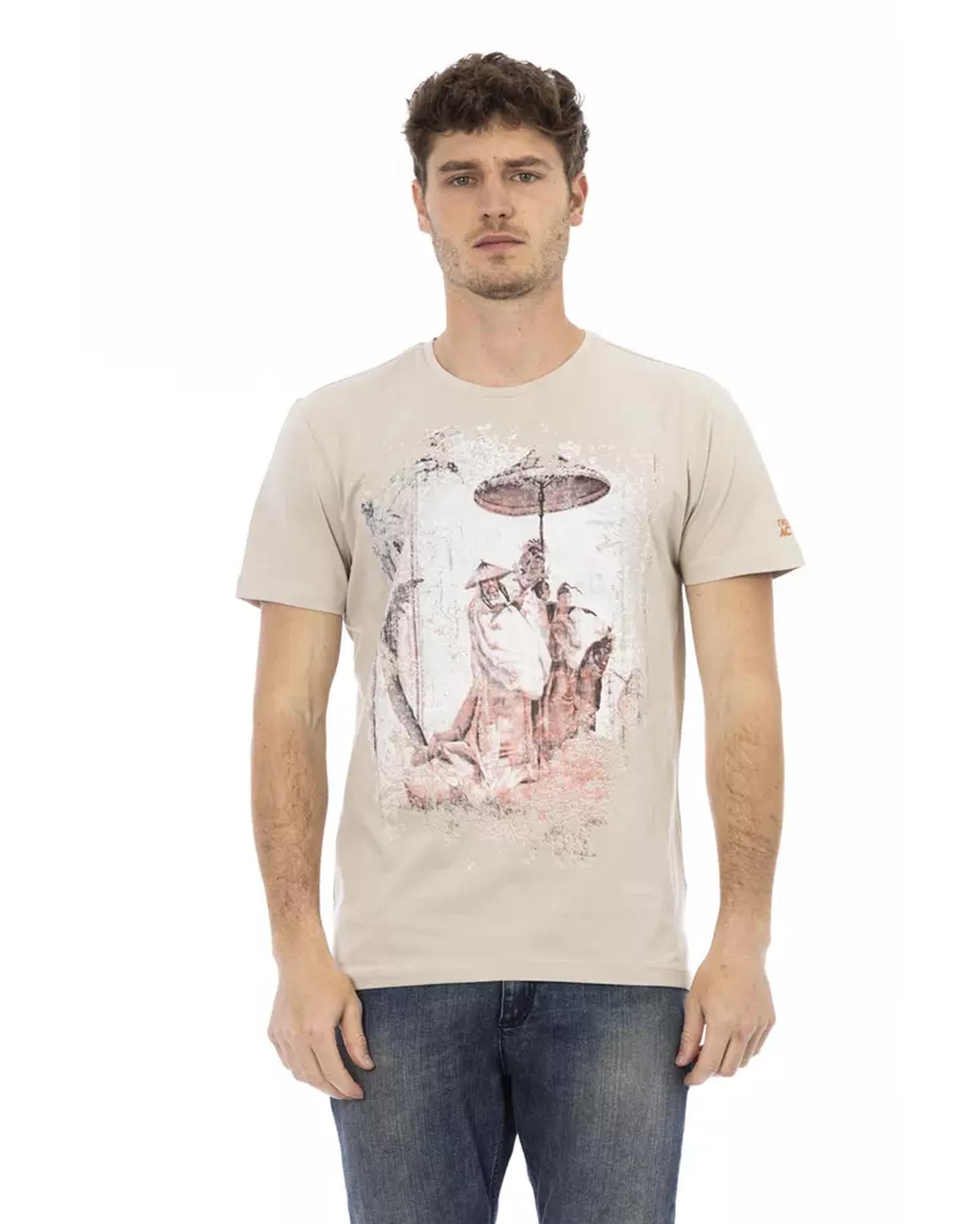 Front Print Short Sleeve T-shirt with Round Neck L Men