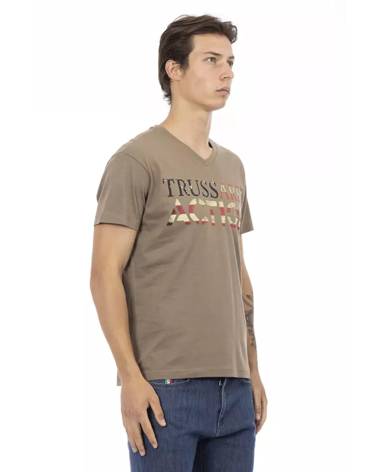 Short Sleeve T-shirt with V-neck and Front Print Men