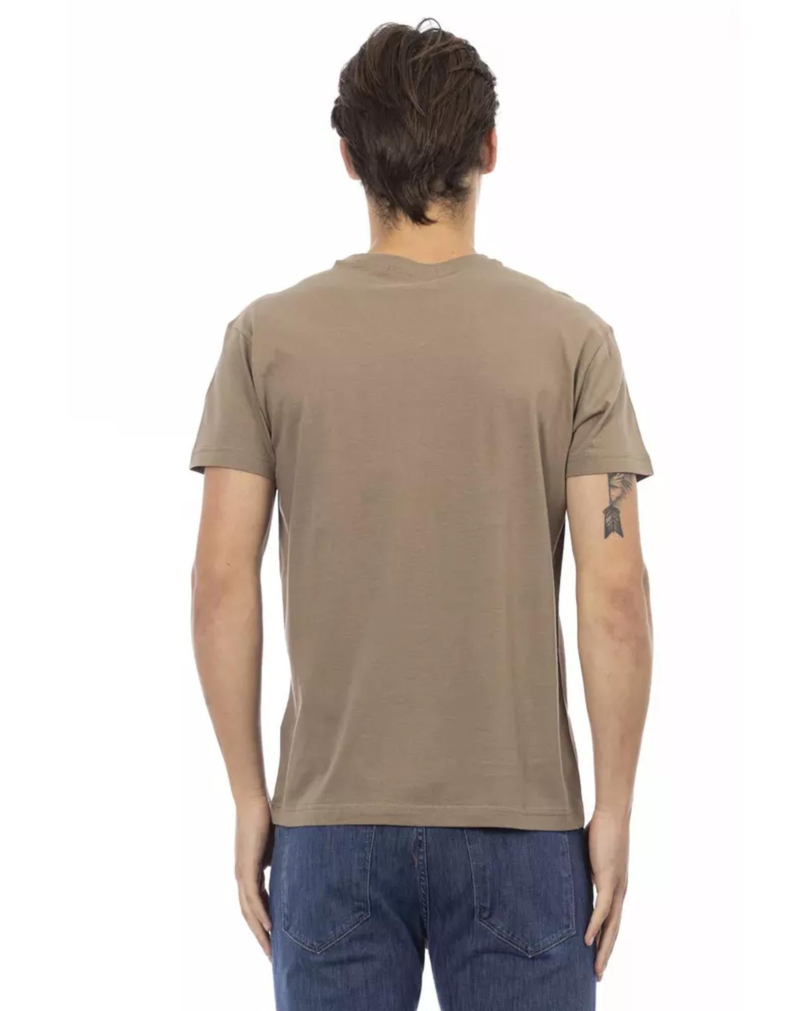 Short Sleeve T-shirt with V-neck and Front Print Men