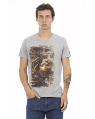 Short Sleeve V-Neck T-shirt with Front Print Men