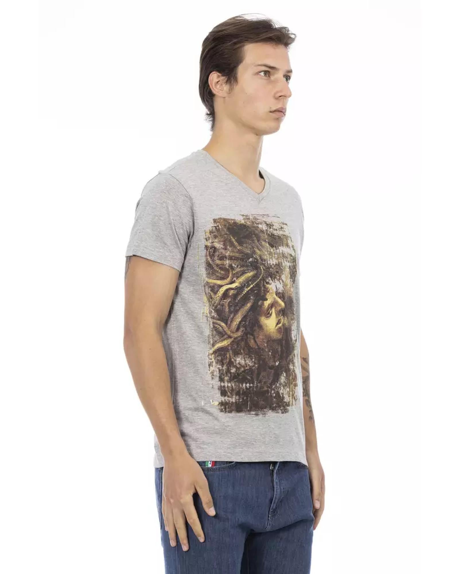 Short Sleeve V-Neck T-shirt with Front Print Men