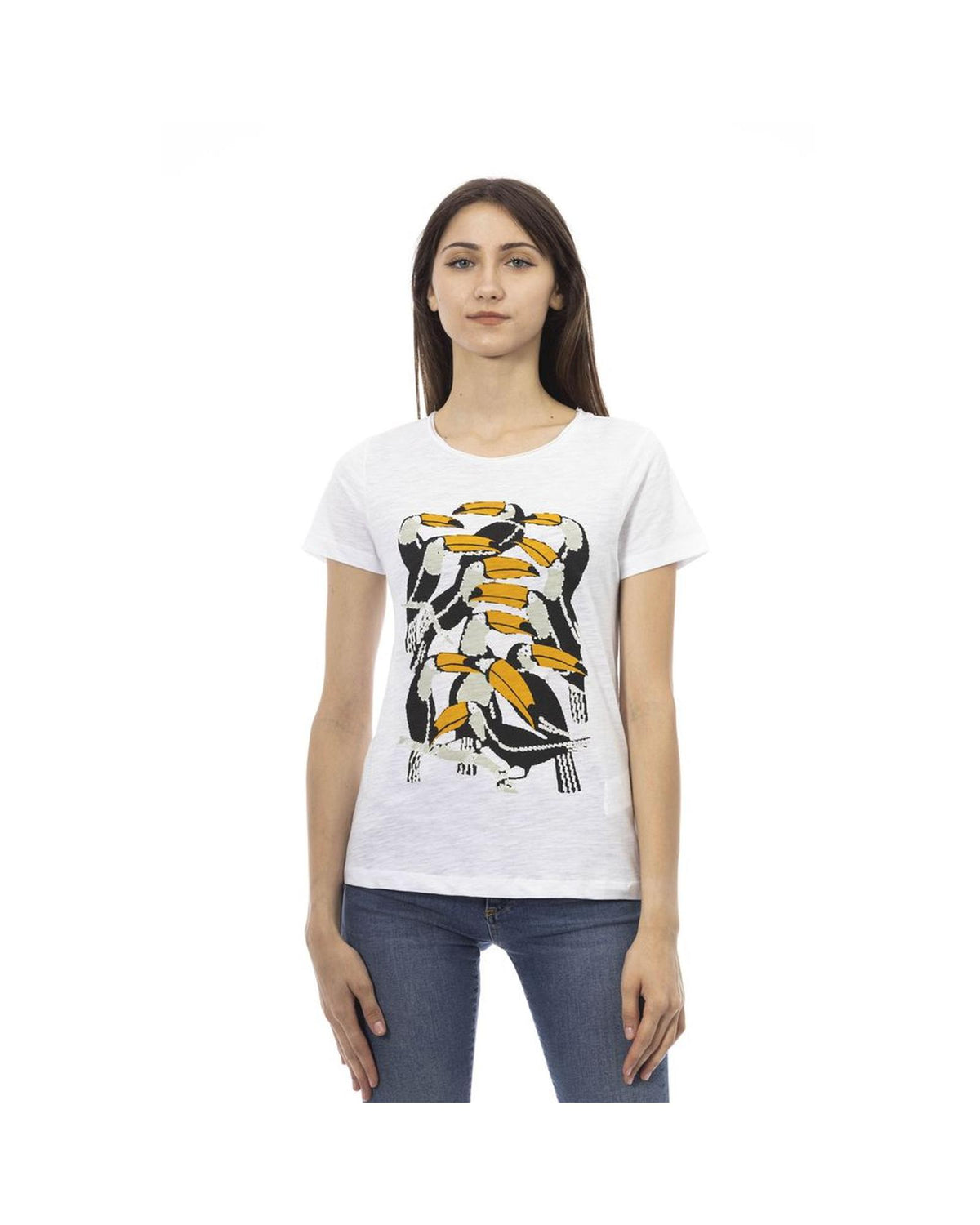 Trussardi Action Women's Chic White Short Sleeve Tee with Exclusive Print - S