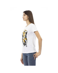 Trussardi Action Women's Chic White Short Sleeve Tee with Exclusive Print - S