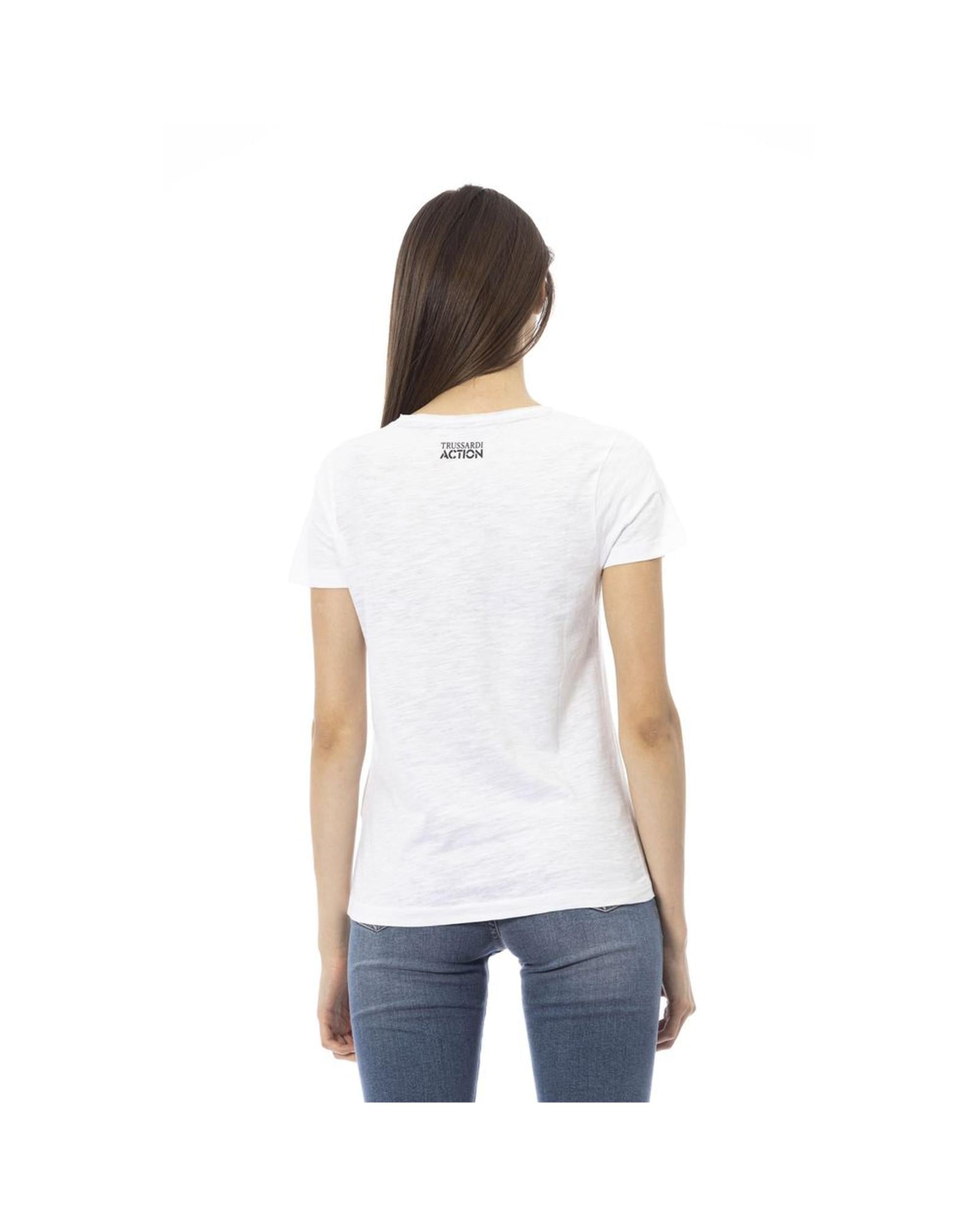 Trussardi Action Women's Chic White Short Sleeve Tee with Exclusive Print - S