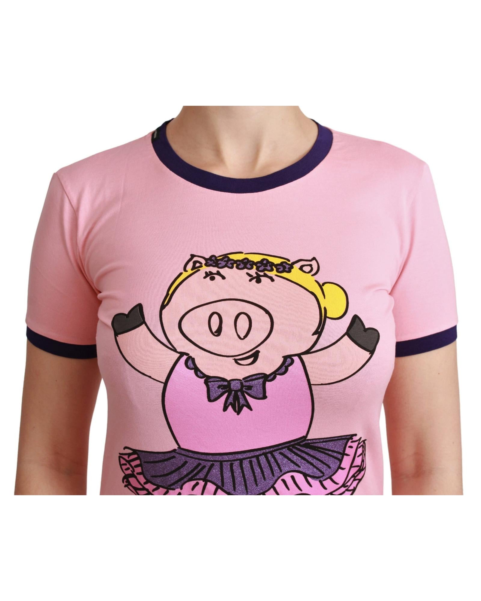 Year of the Pig 2019 Crewneck Short Sleeve T-shirt by Dolce & Gabbana 42 IT Women