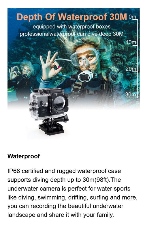 Action Camera 4K HD 16MP WiFi Waterproof 30M Sports Camera With 140å¡ Wide Angle BLACK COLOUR