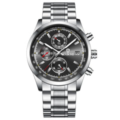 Waterproof Luminous Quartz Watch - Multifunctional 30m - Black Steel-Black