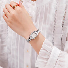 Elegant Square Quartz Watch for Women with Diamonds - Silvery