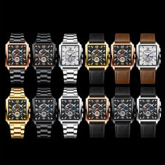 Vintage Square Multifunctional Luminous Quartz Watch for Men - Gold and Black