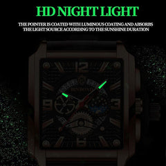 Vintage Square Multifunctional Luminous Quartz Watch for Men - Gold and Black