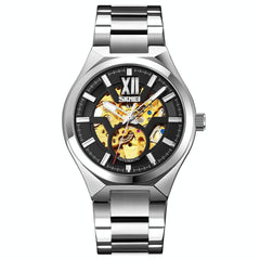 Men Automatic Mechanical Watch with Two-tone Stainless Steel Strap - Middle Rose Gold Shell Black Surface