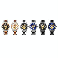Men Automatic Mechanical Watch with Two-tone Stainless Steel Strap - Middle Rose Gold Shell Black Surface
