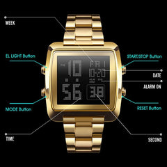 Vintage Gold Steel Square Watch - Waterproof & Luminous - Black