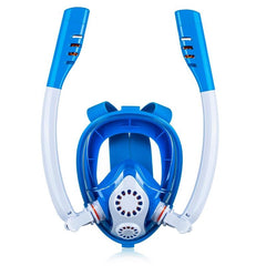 Full Dry Silicone Kids Diving Mask with Double Tubes - White Blue
