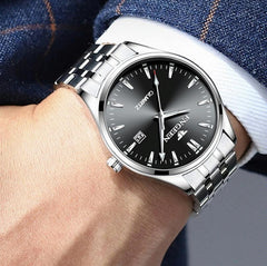Simple Luminous Quartz Watch for Men with Calendar - White Steel White Surface