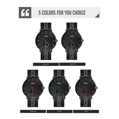 Men Striped Arabic Numeral Mesh Quartz Watch - Horizontal Design - Orange