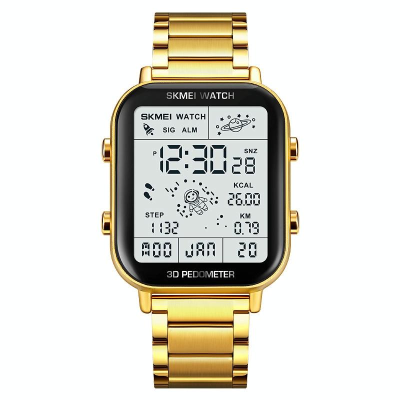 1888 Men Multifunctional Waterproof Digital Watch - Stainless Steel 30m - Gold