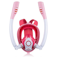 Full Dry Silicone Kids Diving Mask with Double Tubes - White Pink