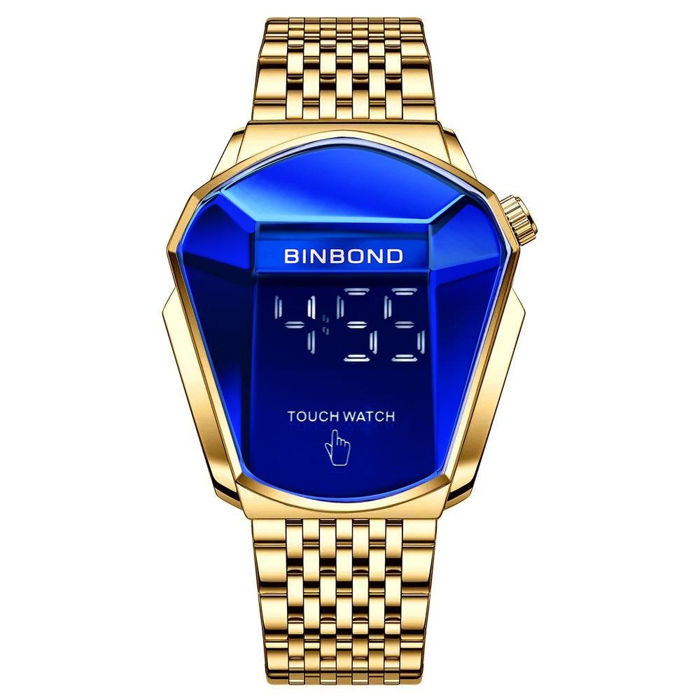 Black Steel Touch Screen Men Watch with Locomotive Concept - Full Gold Blue