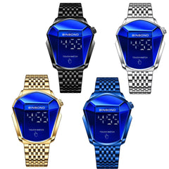 Black Steel Touch Screen Men Watch with Locomotive Concept - Full Gold Blue